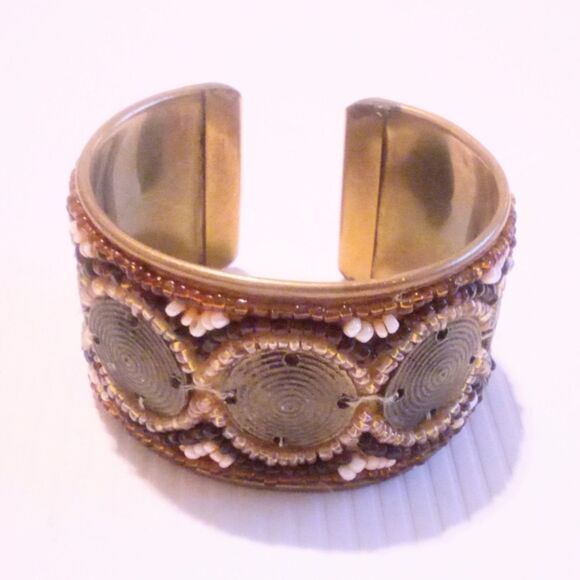 Boho Inspired Beaded Brass Cuff Bracelet - Picture 2 of 5